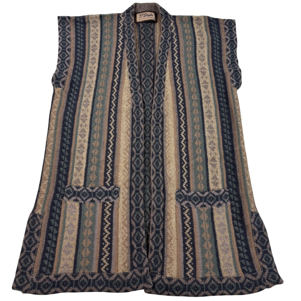Vtg D'Stylo 100% Alpaca Masterpiece Longline Knit Vest Geometric Earth Tone L‎